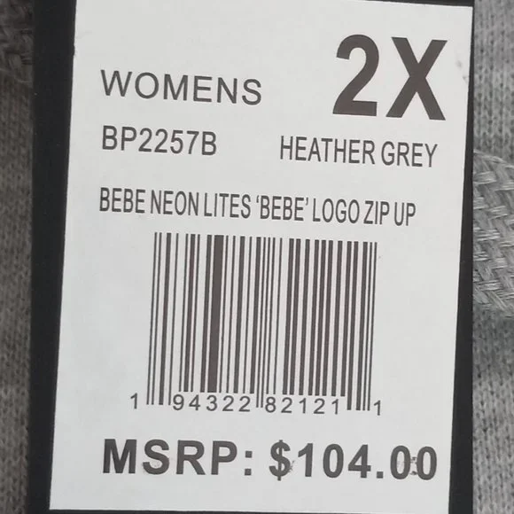 Nwt $104 BEBE Multi Color Logo Full Zip Hooded  Sweatshirt Heather Grey Sz 2X - Picture 7 of 8